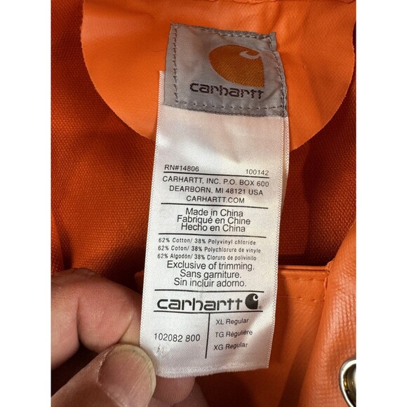 Carhartt Hooded Rain Jacket Mens XL Orange Waterproof PVC Windbreaker Workwear - Picture 3 of 12